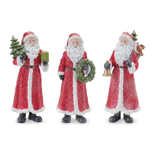 Glitter Santa Figurine with Pine Accent Set